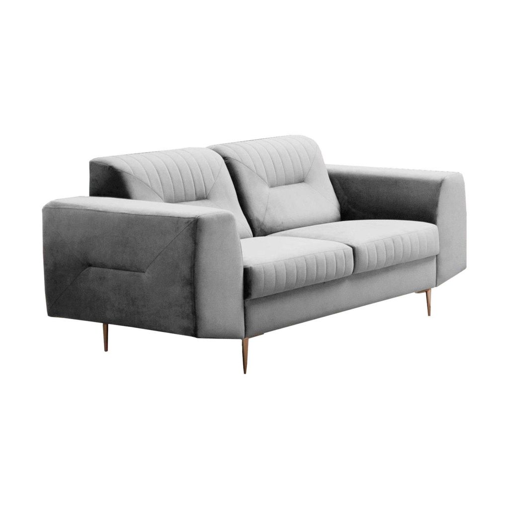 VENEZIA 2-Sitzer Sofa Samtstoff Hellgrau – Metallbeine kupfer