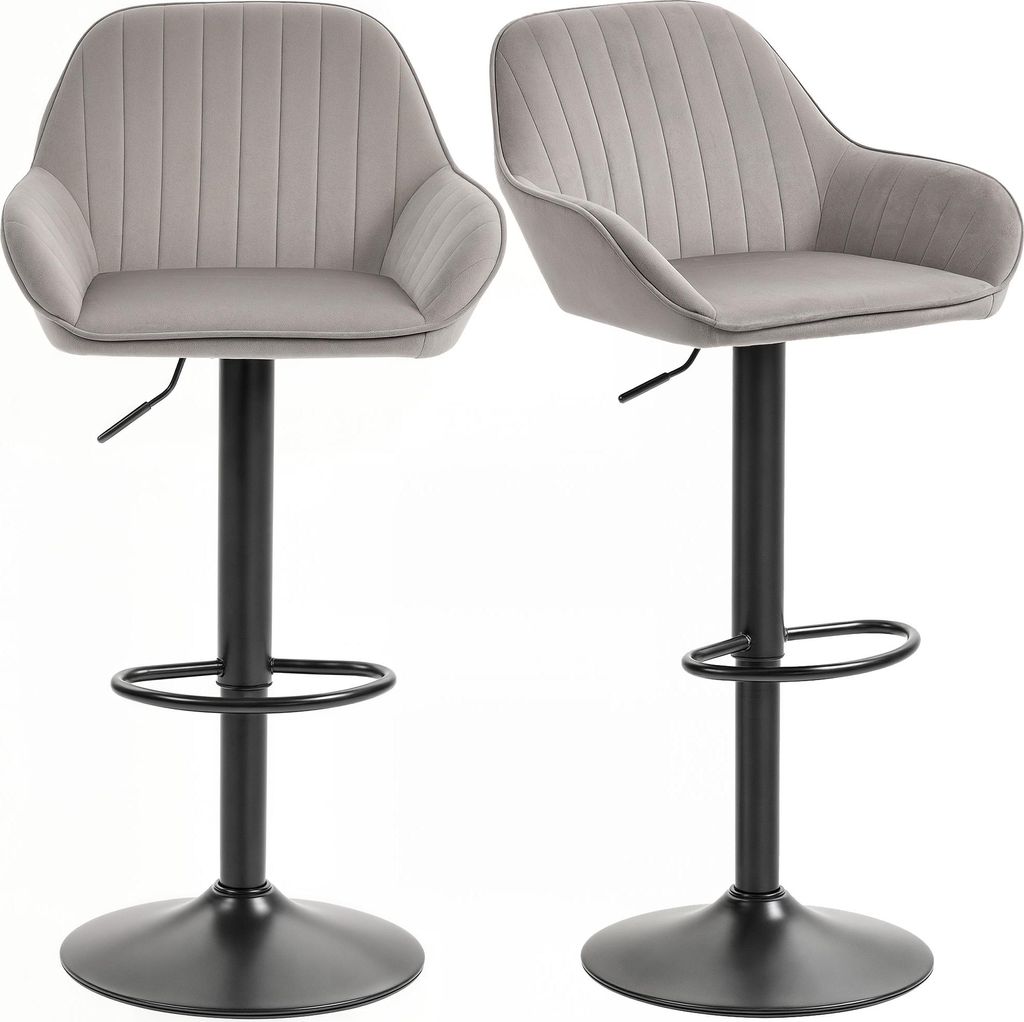 HOMCOM 2er-Set Barhocker, moderne Samt-Barstühle mit Rücken- und Fußstütze, höhenverstellbar und um 360° drehbar, ideal für Küche und Trese...