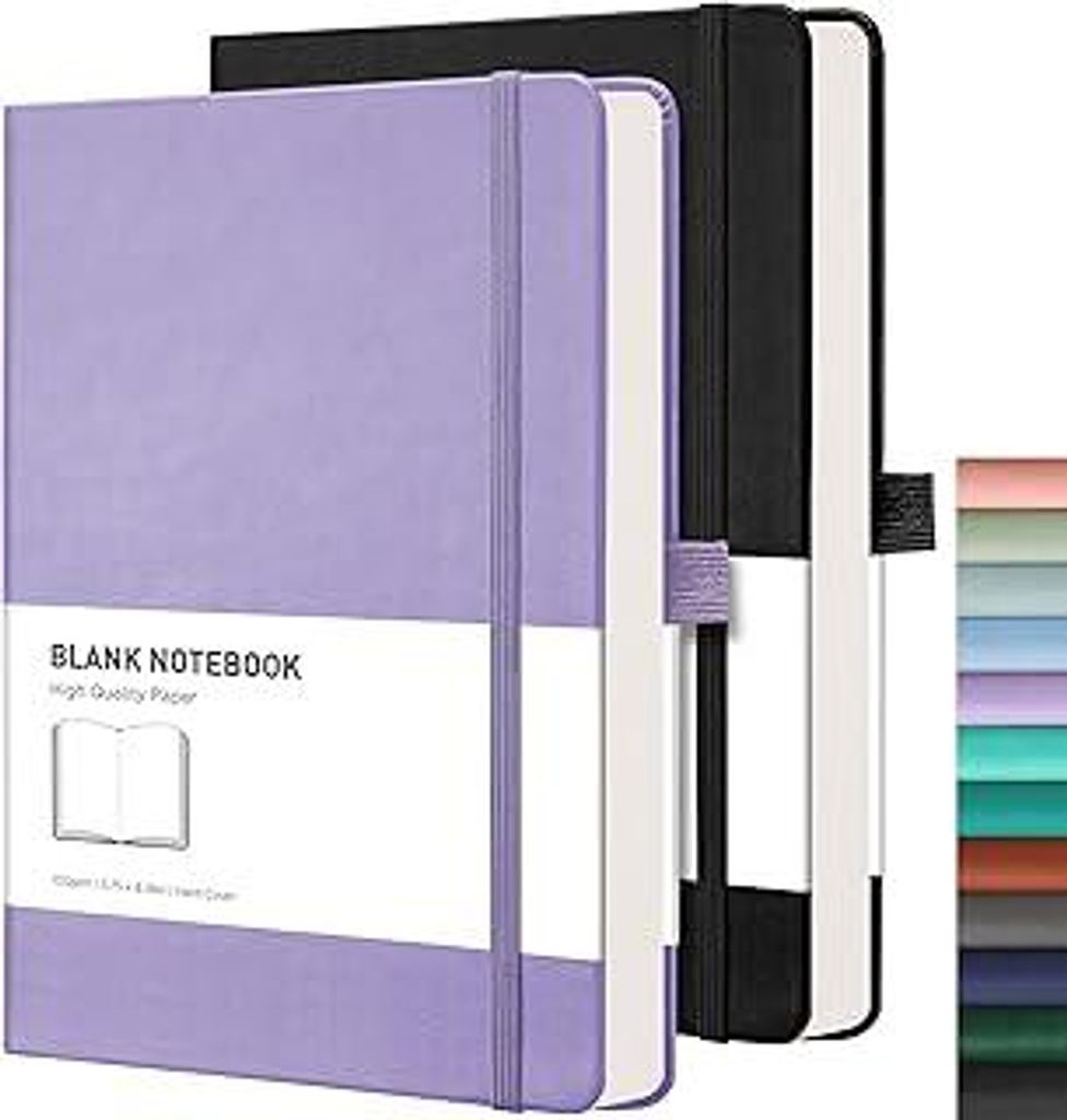 RETTACY Notizbuch A5 Blanko 2er Pack - 384 Seiten Unlined Notizbücher mit 100gsm Blanko Papier, Stiftschlaufe, Innentasche, für Skizzieren Schule...
