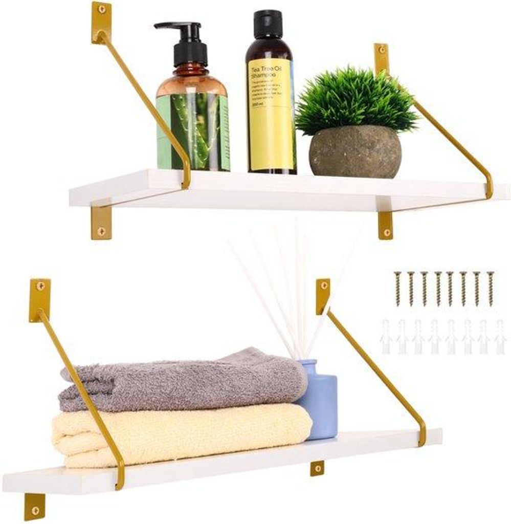 Unyqoos Set aus 2 stilvollen Holzregalen für Wandmontage, 40 x 14,8 cm, modernes Design, vielseitig einsetzbar