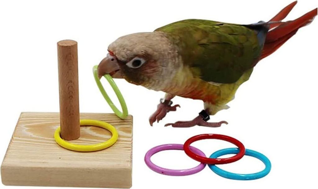 1 Stück Vogel-Intelligenz-Trainings-Spielzeug aus Holz, buntes Stapelring-Spielzeug für Papageien, Wellensittiche, Nymphensittiche und Sittiche
