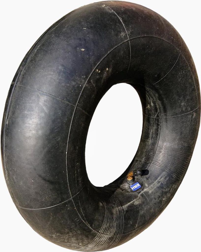A black rubber inner tube is shown against a white background.