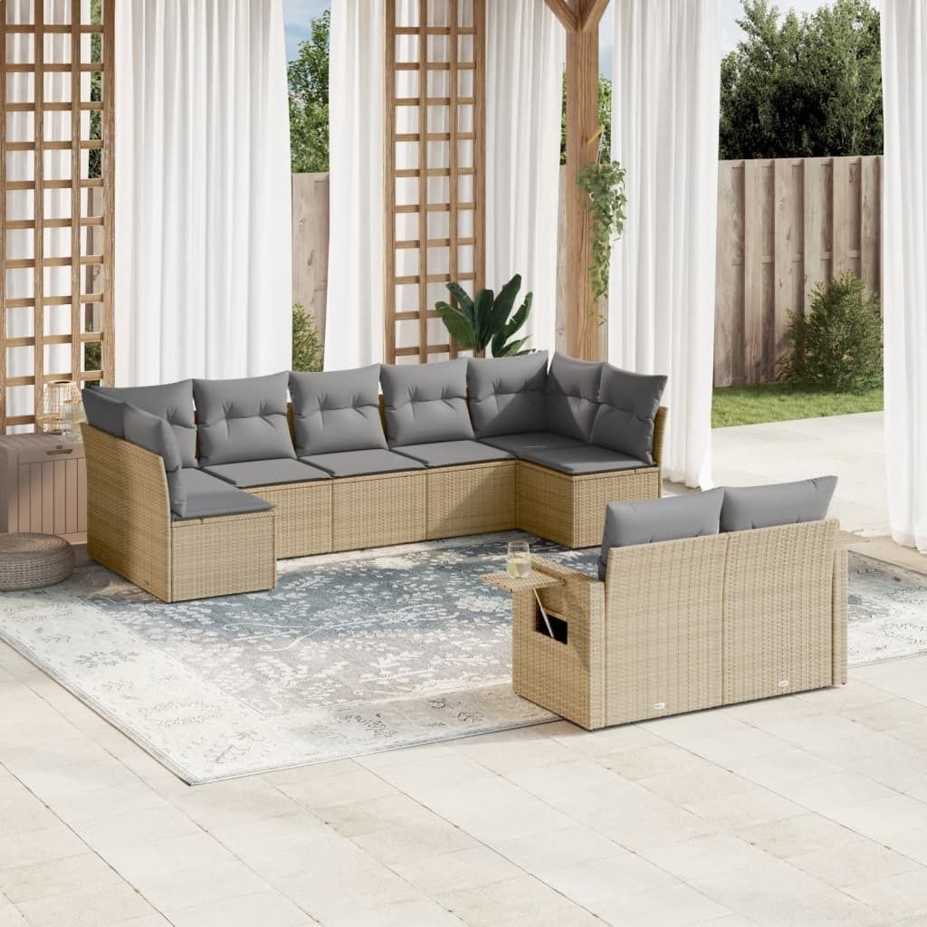 9-tlg. Garten-Sofagarnitur mit Kissen Beige Poly Rattan 3252956