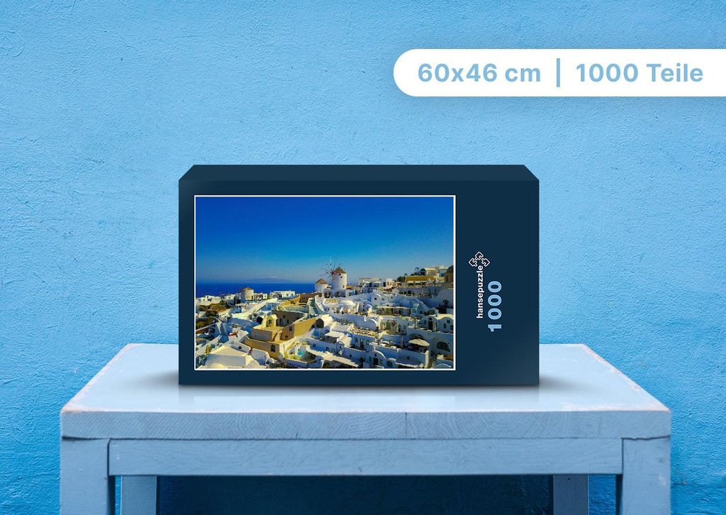 hansepuzzle 99514 - Santorini Puzzle, 1000 Teile, Orte, 60,0 x 46,0cm mit hochwertiger Aufbewahrung, Kartonbox und wiederverschließbarem Beutel