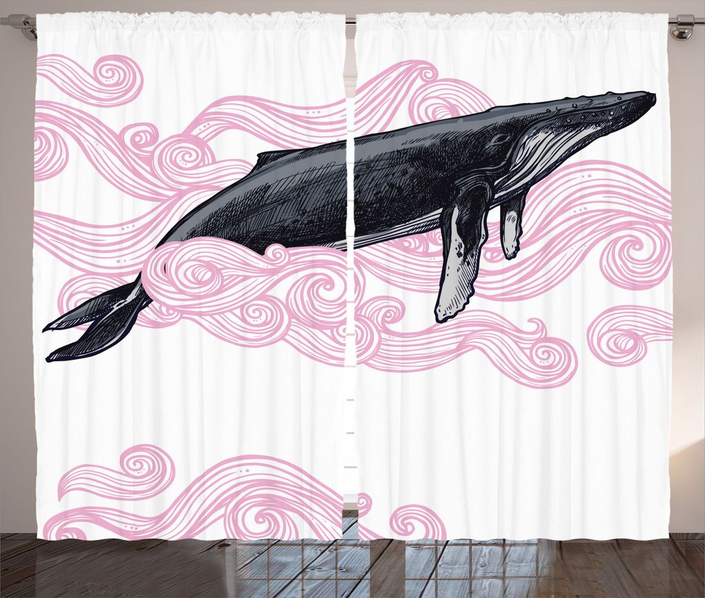 ABAKUHAUS Tier Rustikaler Gardine, Gestreifte Dreamy Wal, Schlafzimmer Kräuselband Vorhang mit Schlaufen und Haken, 280 x 175 cm, Rosa Schwarzweiss