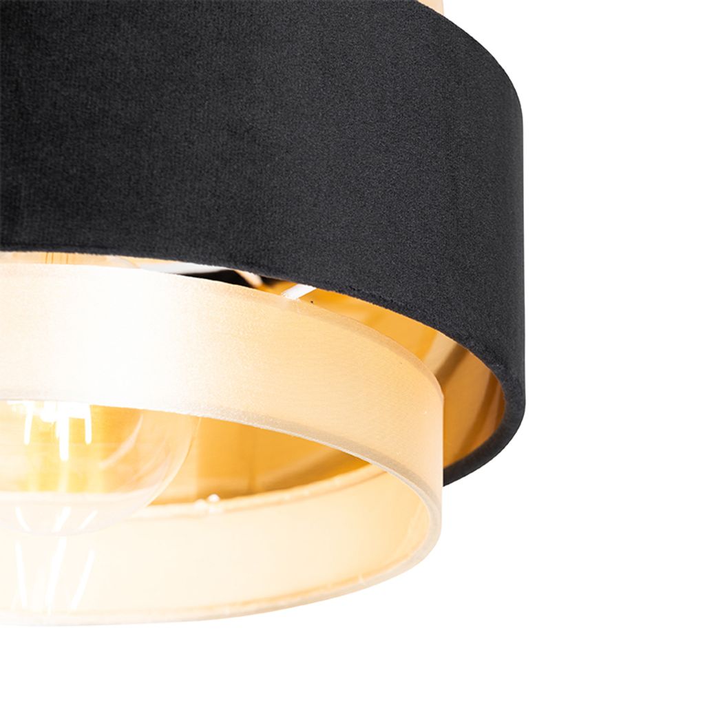 QAZQA Granny Lampenschirm - Retro Seidenschirm 45 Cm Schwarz/grau Dimmbar