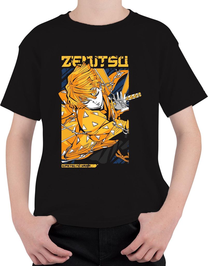 Zenitsu Agatsuma Kimetsu no Yaiba Blitz Schwert Anime Japan Y2K Streetwear Manga Uni Kinder T-Shirt, Schwarz, 152