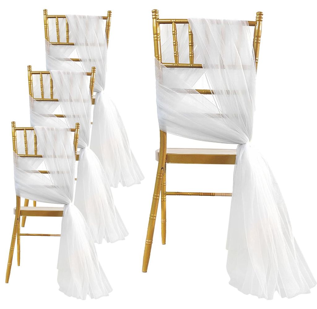 4-teiliges Set zur Dekoration von Hochzeitsstühlen, Stuhlschleife aus Organza 100 cm x 160 cm, Stuhlschleifen aus Tüll, Stuhlhussen, Stuhldekorat...