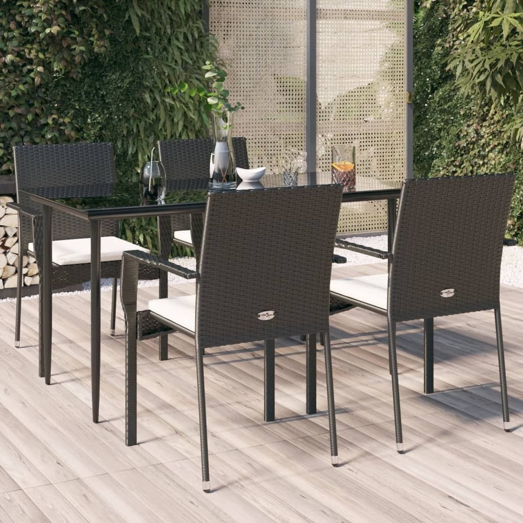 2025 Moderne Gartenmöbel Set Balkonmöbel-Set 5-tlg. Garten-Essgruppe mit Kissen Schwarz Poly Rattan - Gartenmöbelgarnituren,Design 4761389 2parcel