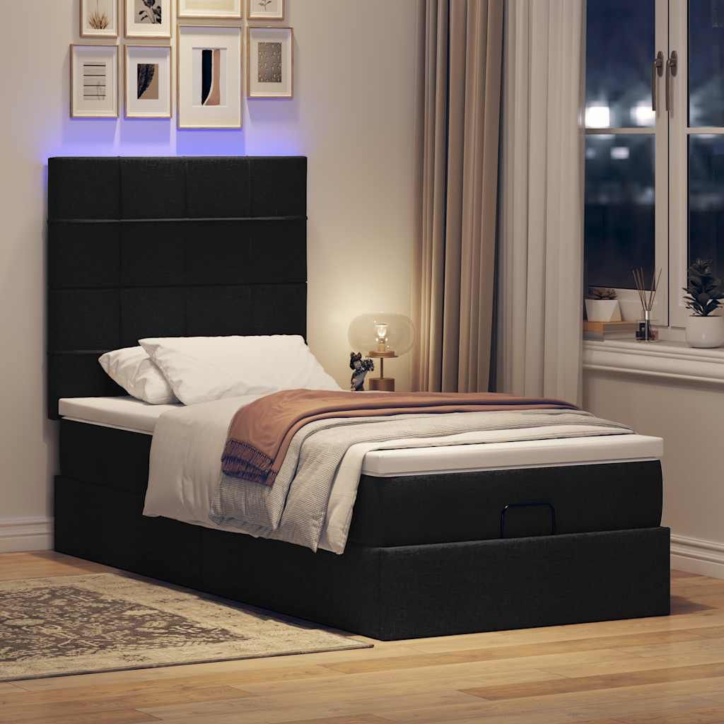 Maison Exclusive - Ottoman-Bett mit Matratze & LEDs Schwarz 90x190 cm Stoff