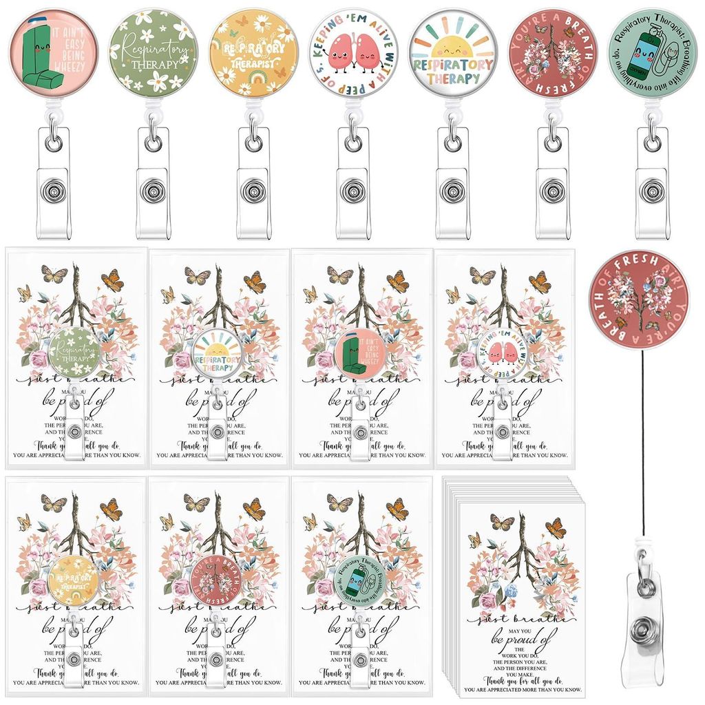 Set mit 7 ausziehbaren Ausweishaltern für Pflegekräfte, lustige und farbenfrohe Ausweishalter mit Clip und Dankeskarten, Geschenk für Pflegekrä...