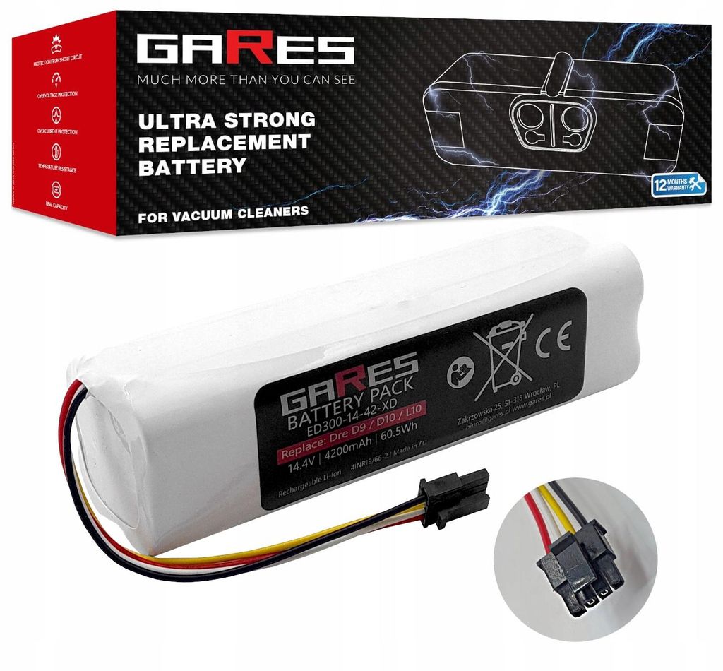 Gares Ersatzakku für Xiaomi Dreame D10s D9 PRO F9 L10 s | 14,4V 4,2 Ah Li-Ion | Hochleistungs-Akku für Saugroboter | Kompatibel mit Xiaomi Dreame...
