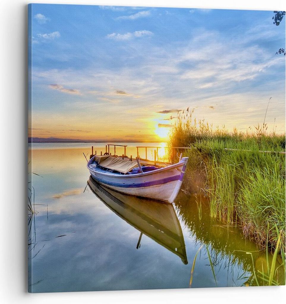 Bild auf Leinwand - Leinwandbild - See Boot Wasser - 70x70cm - Wand Bild - Wanddeko - Wandbilder - Leinwanddruck - Bilder - Kunstdruck - Wanddekora...