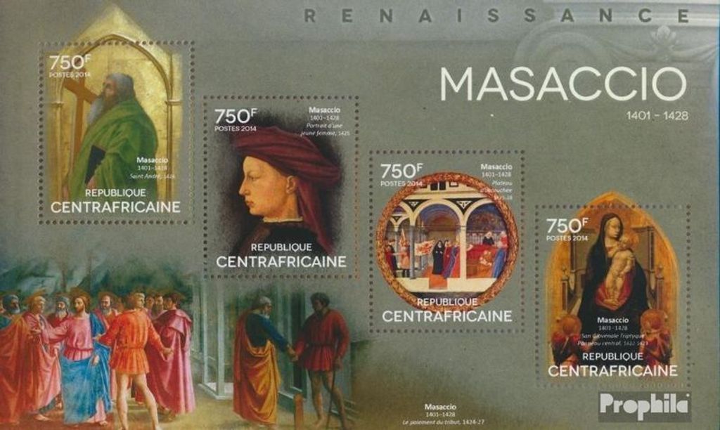 Briefmarken Zentralafrikanische Republik 2014 Mi 4865-4868 Kleinbogen (kompl. Ausgabe) postfrisch Massacio