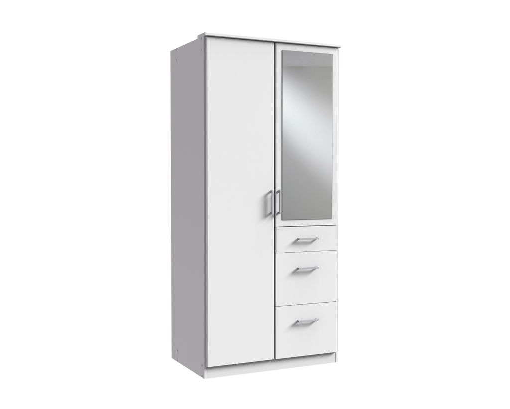 Kleiderschrank Click in Weiß - Kleiderschrank 91 cm Breite mit Spiegel