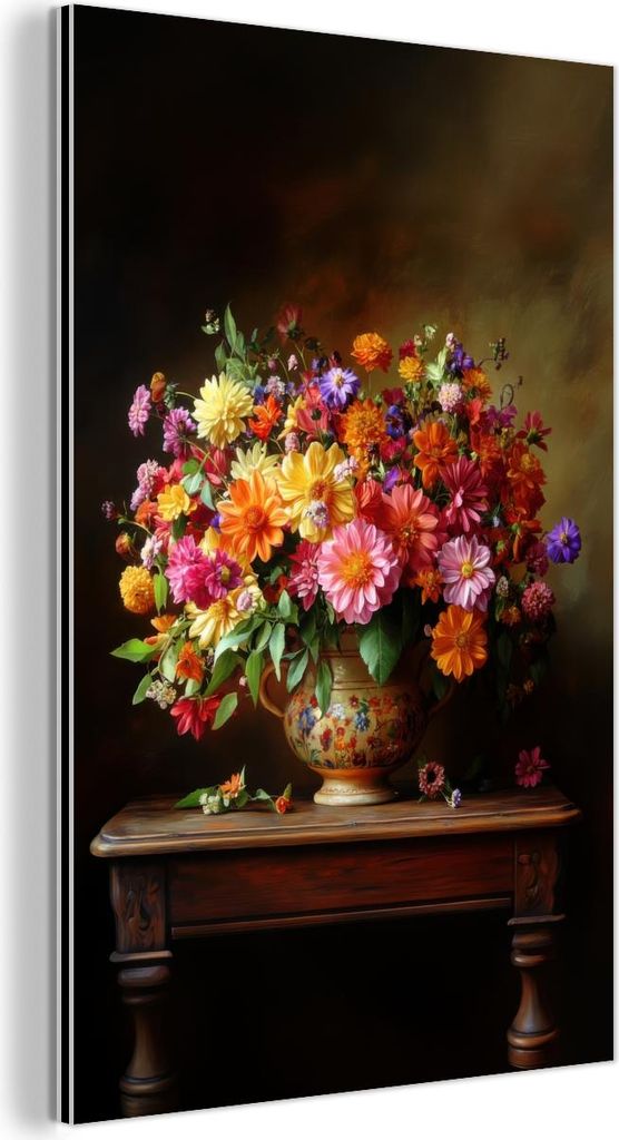 MuchoWow Wanddekoration Metall Metallbild Wandkunst 60x90 cm Farben - Blumenstrauß - Vase - Holz MuchoWow Aluminium Gemälde - Wandbilder - Aluminium