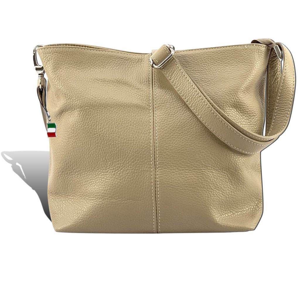 Florence Leder Tasche Damen Schultertasche Umhängetasche taupe beige 29x13x20cm inklusive Italien Flagge D2OTF829N