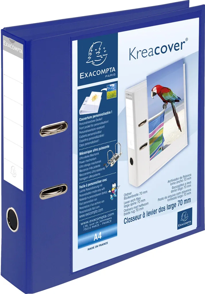 Classeur à levier A4 Bleu lot de 10 Exacompta 53789BE Dos 70 mm Rigide