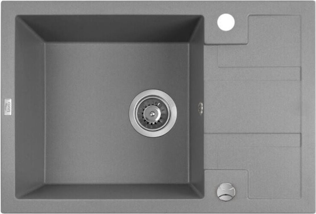 BADLAND Spülbecken Granitspüle Einzelbecken Barbados 44x65 Grau mit kurzer Ablaufplatte | Siphon im SET!