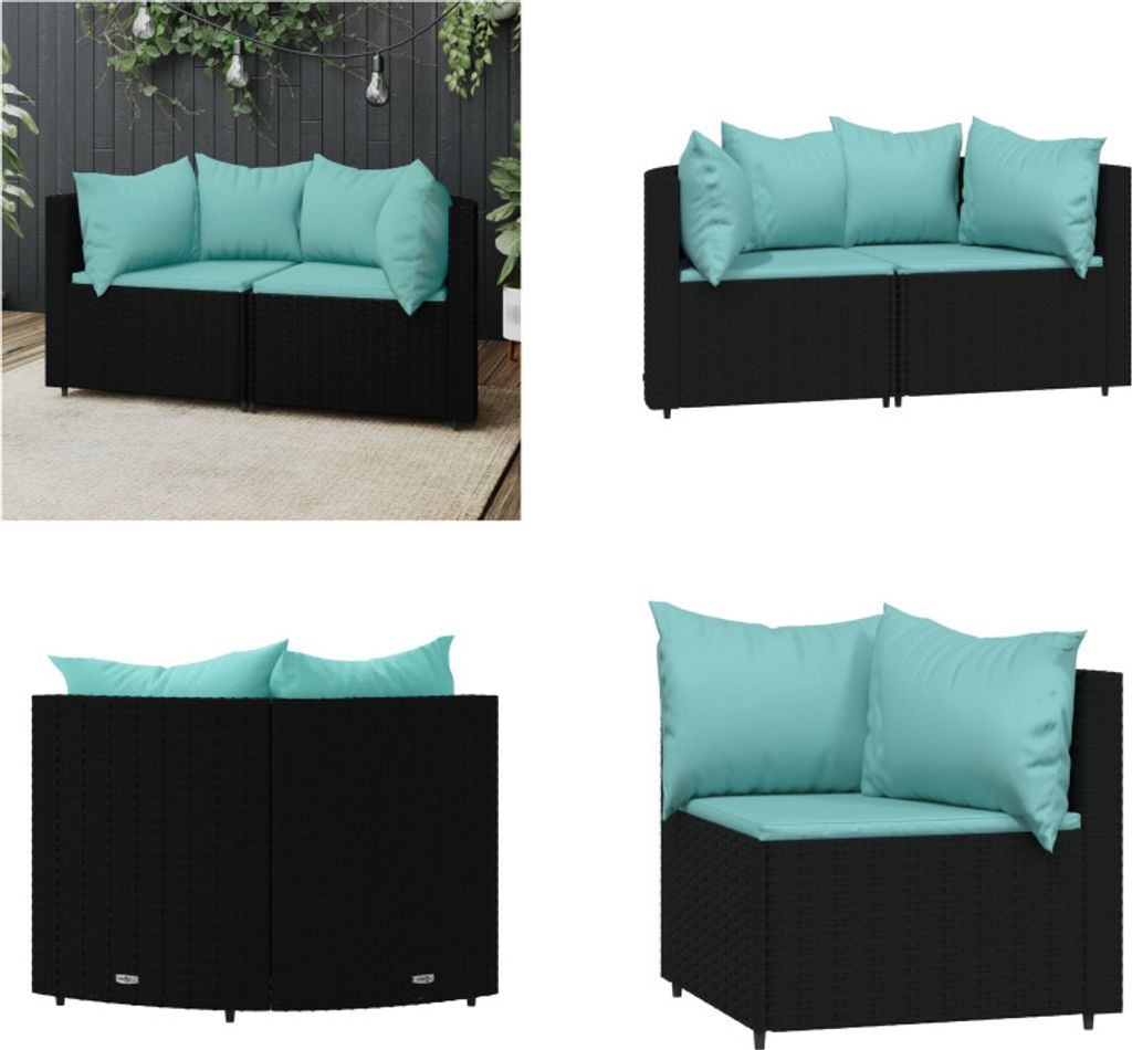 vidaXL Garten Ecksofas mit Kissen 2 Stk. Schwarz Poly Rattan - Ecksofa - Ecksofas - Sofa - Outdoor Sofa