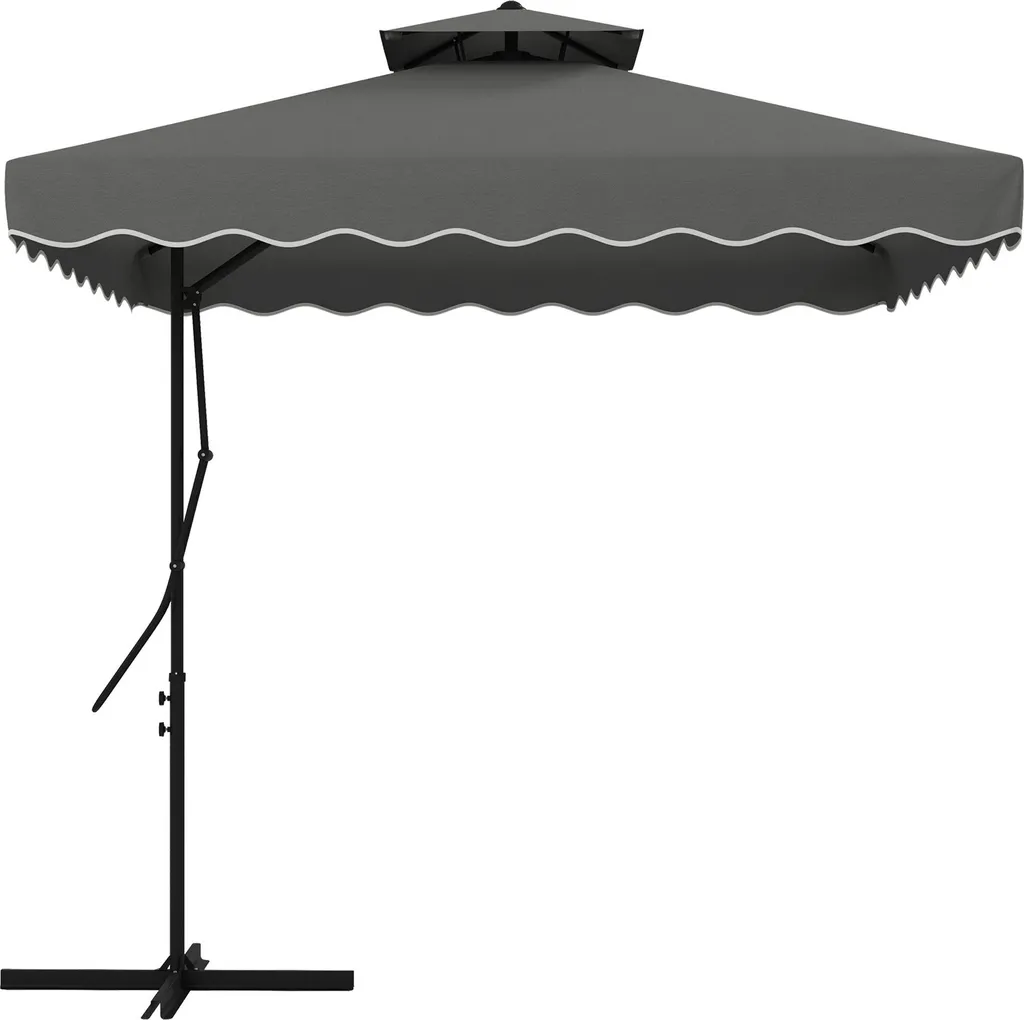 Parasol Anti-UV 243x243cm avec Pied en Croix et Structure en Acier Noir