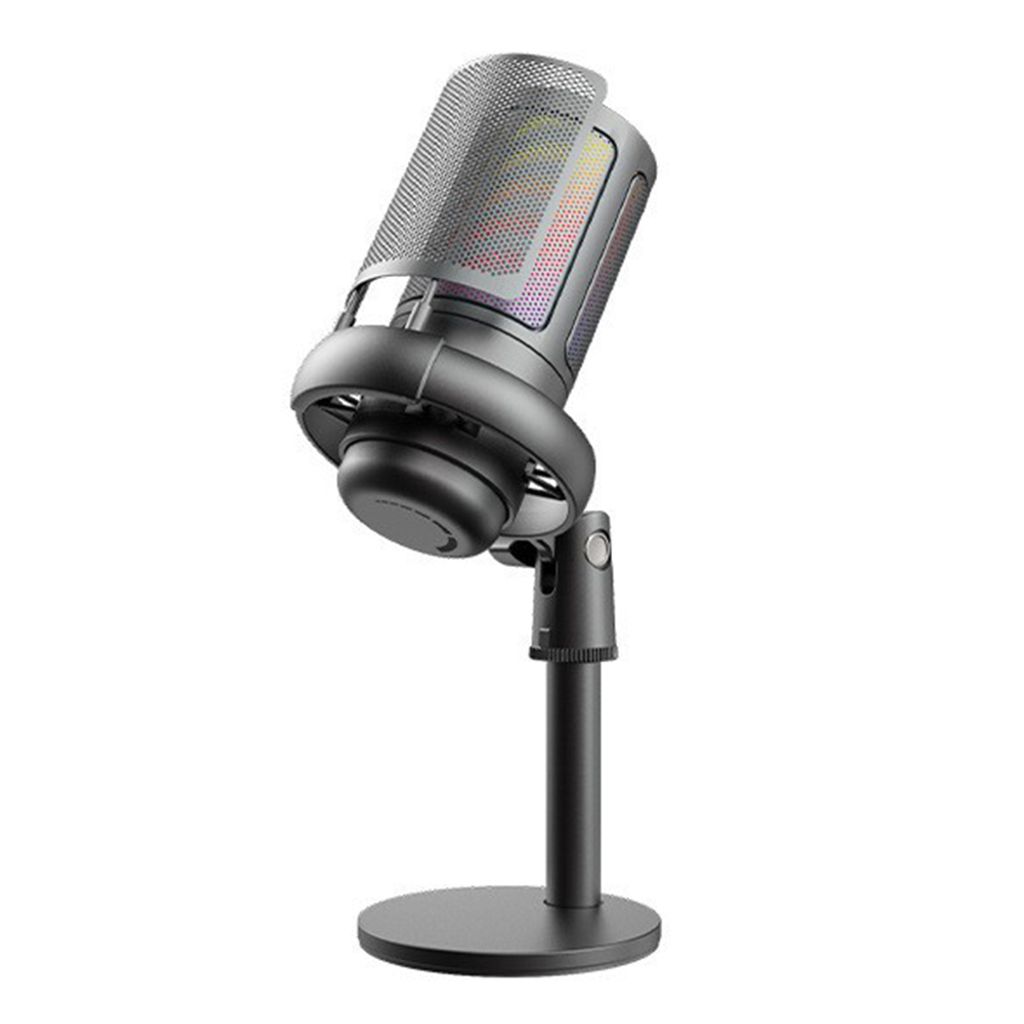 USB-RGB-Mikrofon, Computer-Mikrofon-Set mit Stativ, Echtzeitueberwachung, Plug & Play, eine Taste zum Stummschalten und Verstaerkungsregler fuer Ga...