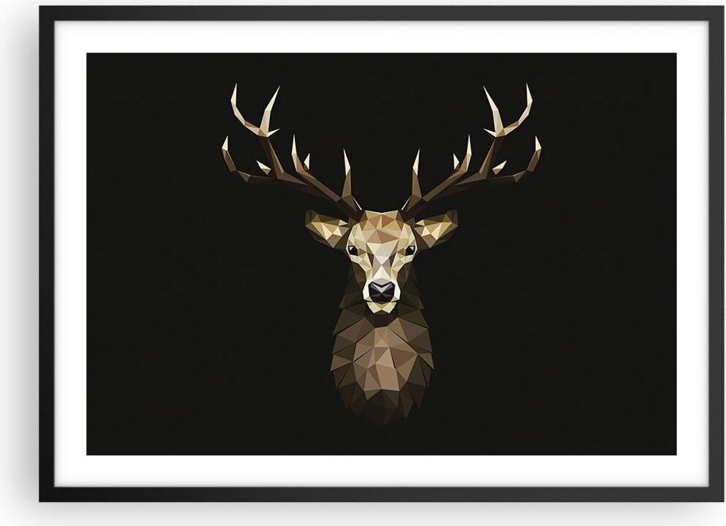 Gerahmtes Poster - Schwarzer Rahmen - Geometrisch Hirsch Modern - 70x50 cm - Wand Bild - Wanddeko - Wandbilder - Wandposter - Bilderrahmen - Bilder...