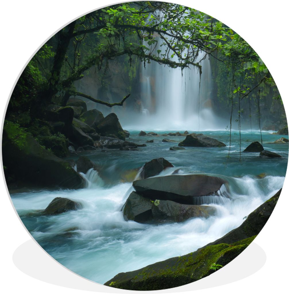 MuchoWow Rundes Wandbild - Runde Bilder Leuchtend blauer Wildfluss und Wasserfälle im Regenwald von Costa Rica Ø 90 cm Kreis Wanddekoration Kun...