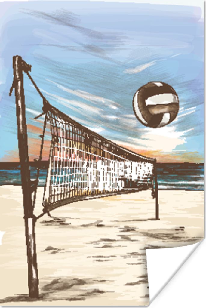 MuchoWow Poster Volleyball - Strand - Netz 40x60 cm - Plakate für die Wand - Poster Babyzimmer