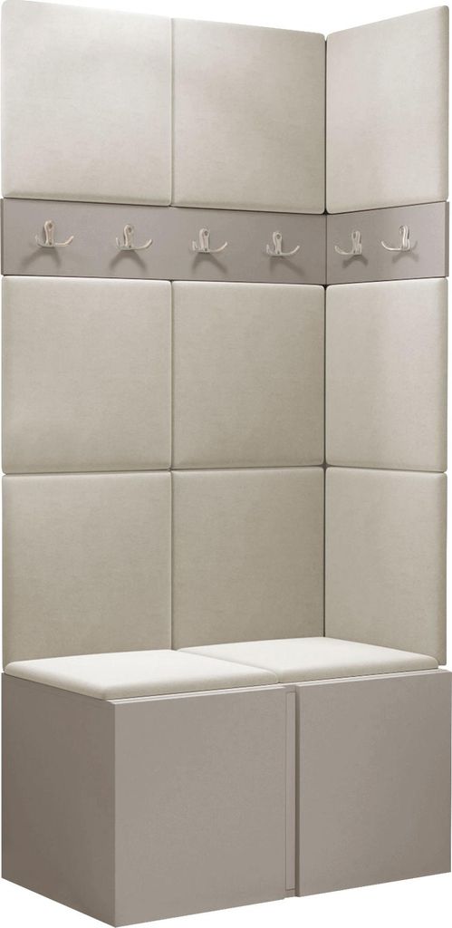 MIRJAN24 Garderoben-Set Orion I, Garderobe mit Sitzbank mit 11 x Wandpanel 42x42 (Farbe: Cashmere, Manila 02)