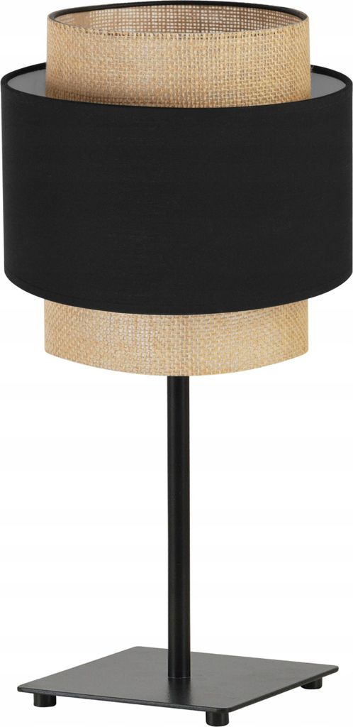 Boho Lampenschirm Tischlampe Modern - Elegante Nachttischlampe für Schlafzimmer Wohnzimmer - Tischleuchte E27 - 47,5x20 cm - Schwarz und Jute