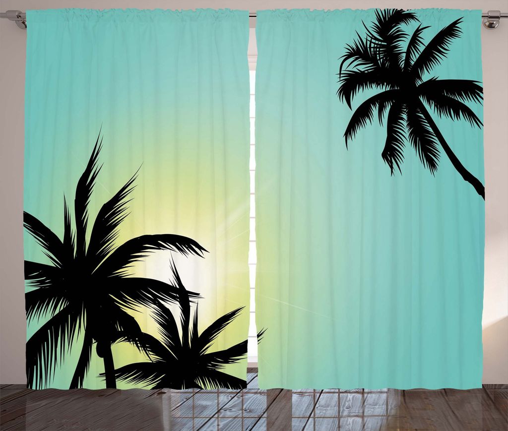 ABAKUHAUS Modern Rustikaler Gardine, Hawaiian Miami Beach Sun, Schlafzimmer Kräuselband Vorhang mit Schlaufen und Haken, 280 x 175 cm, Seafoam Sch...