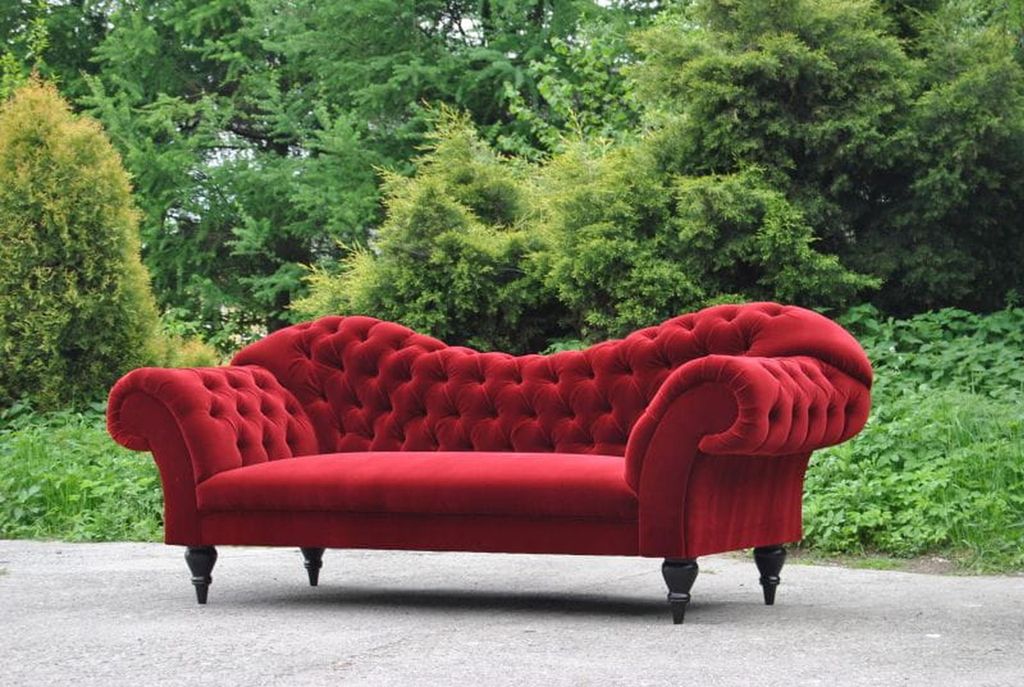Dreisitzer Design Polster Sitz Textil Sofa 3 Sitzer Chesterfield rot Neu Couch