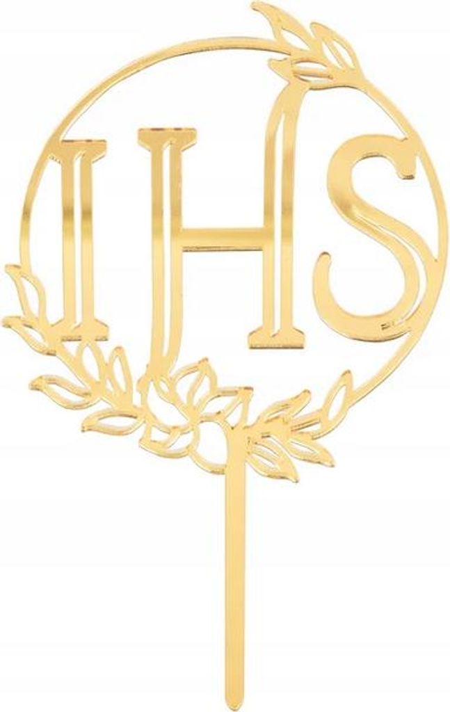 Topper Dekoration für Kommunionkuchen IHS Gold 13cm