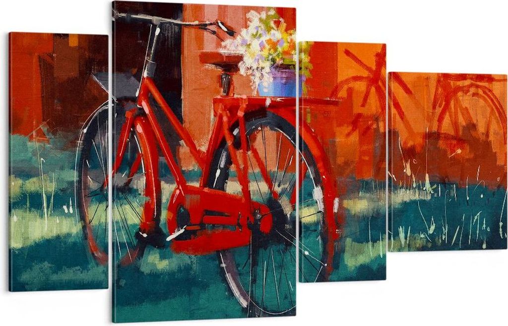 Bild auf Leinwand - Leinwandbild - Fahrrad Blumen - 120x70cm - Wand Bild - Wanddeko - Wandbilder - Leinwanddruck - Bilder - Kunstdruck - Wanddekora...