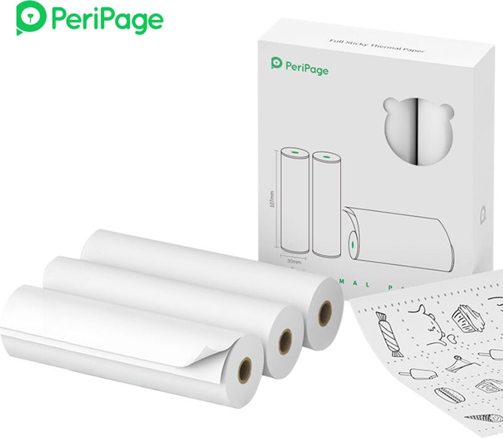 PeriPage termálne nálepky v kotúčoch 107 × 30 mm, bez BPA, Obrázok produktu 