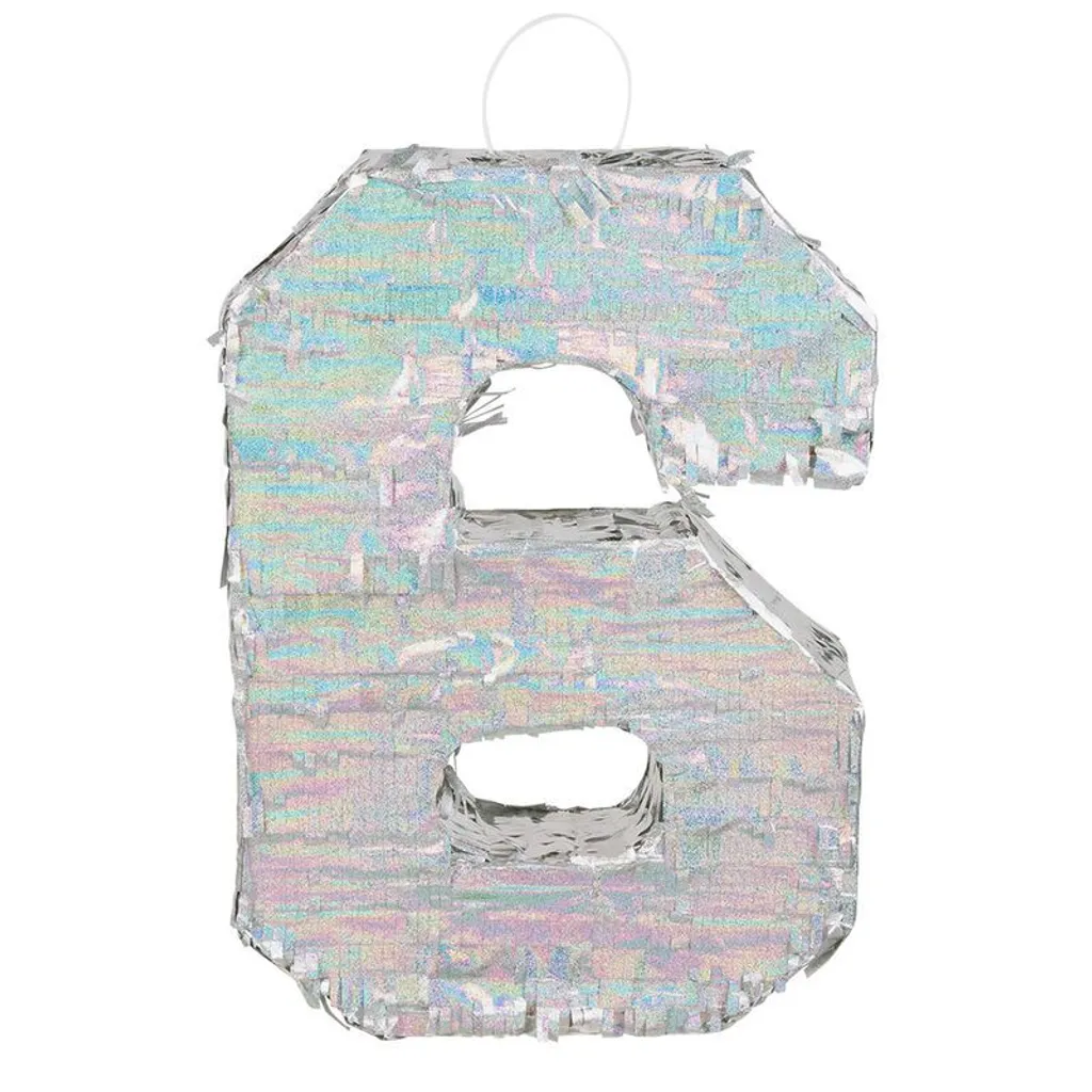Piñata numéro 6 argent holographique : l'animation fête sans stress