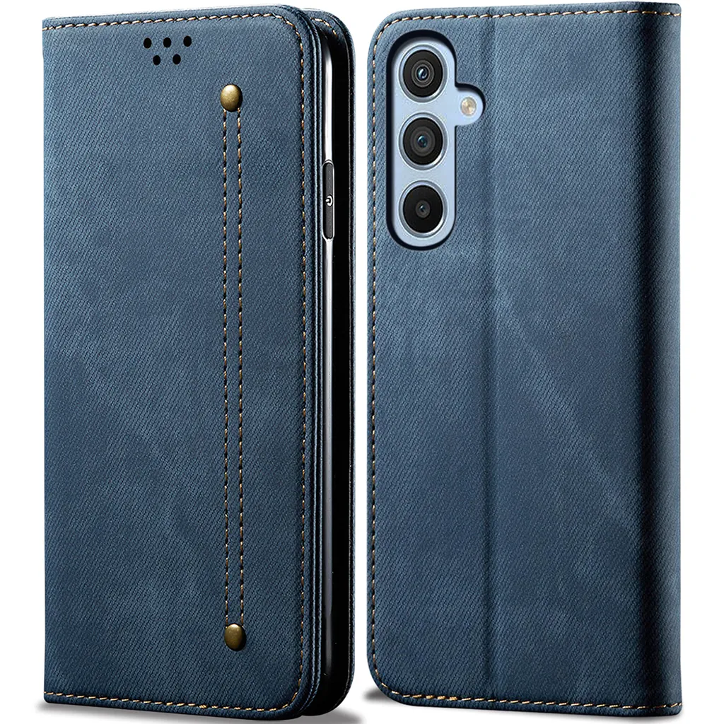 Custodia Samsung S24+ Blu Notte: L'Eleganza della Pelle con Supporto