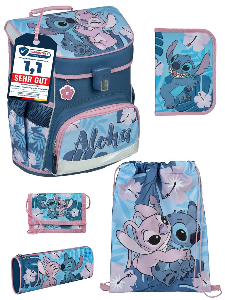 Scooli Ranzen-Set 5-teilig DISNEY STITCH Schulranzen-Set mit Federmäppchen