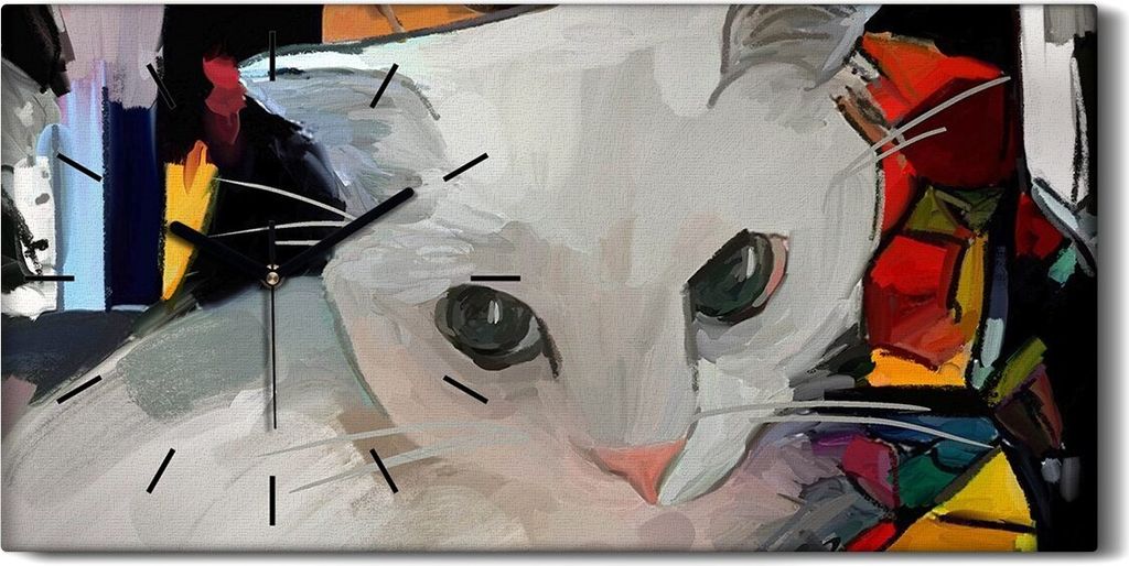 Leinwand Uhr Küche Wohnzimmer Bild 60x30 Eine Katze Tiere abstrakten Kunst - schwarze Hände