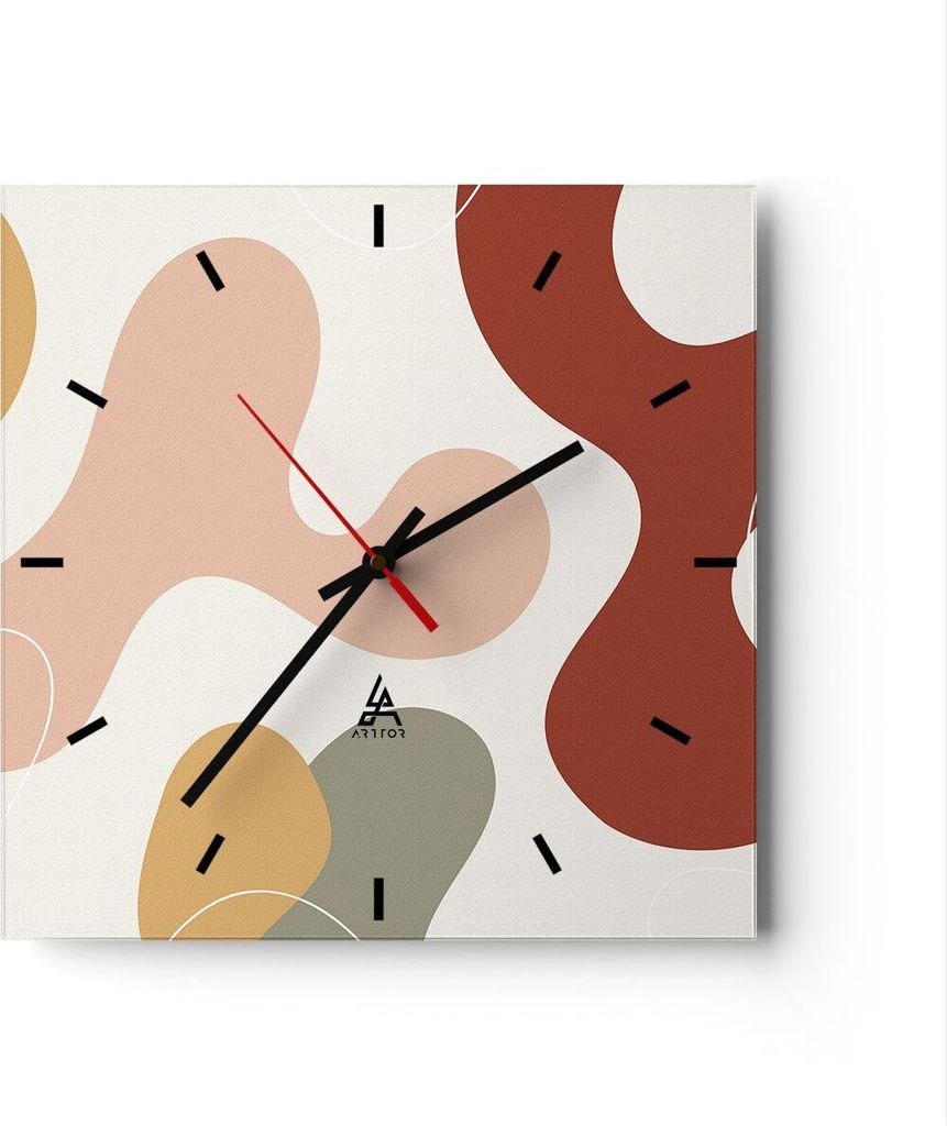 Wanduhr - Quadrat - Glasuhr - Abstraktion Flecken Modern - 30x30cm - Schleichendes Uhrwerk - Lautlos - zum Aufhängen bereit - Dekoration Modern - ...