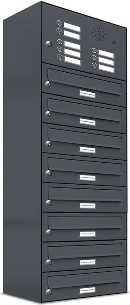 8er Briefkasten Anlage Aufputz - Wandmontage RAL 7016 Anthrazit Klingel