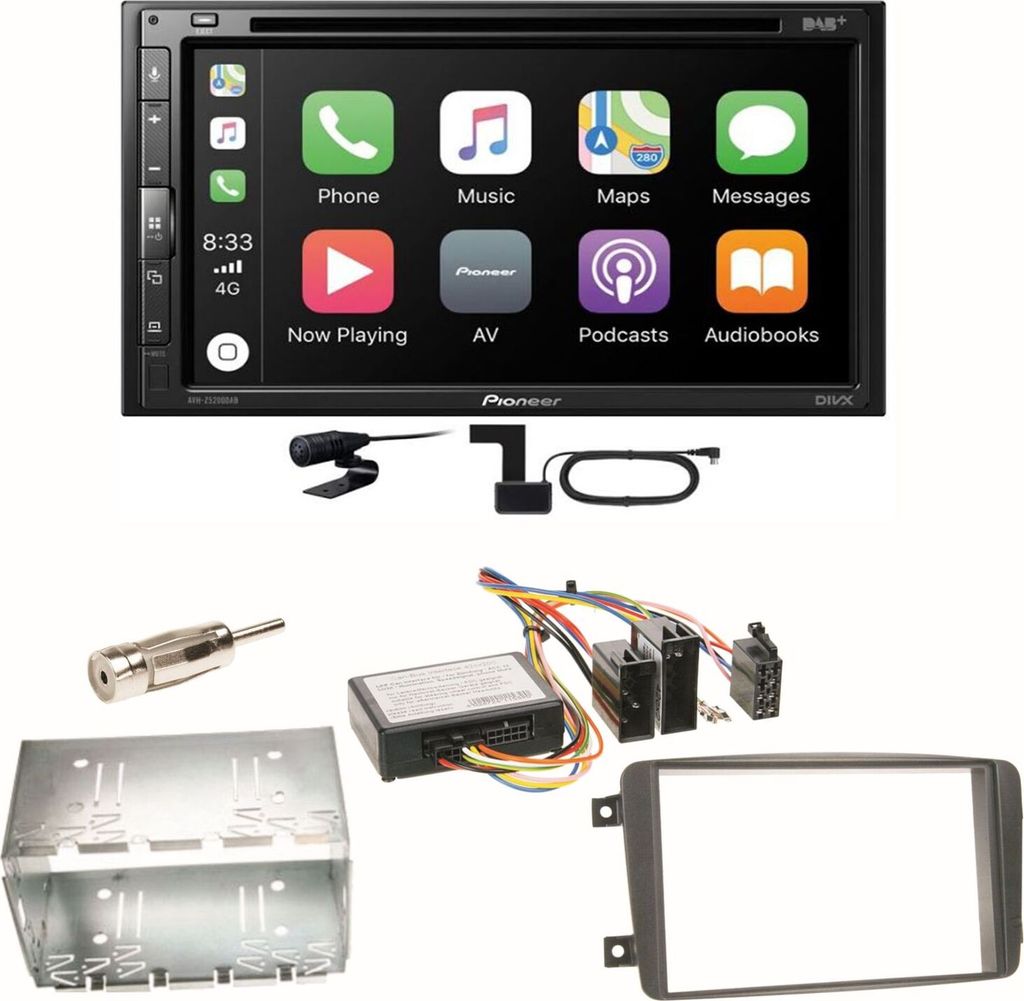 Pioneer AVH-Z5200DAB Carplay Einbauset für Mercedes C-Klasse W203 CLK W208 W209