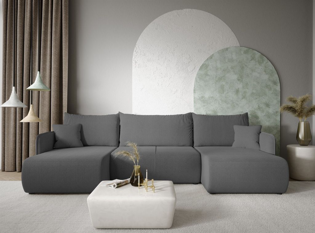 Wohnlandschaft Sofa mit Schlaffunktion CALGARY Stoff Curio Dunkelgrau