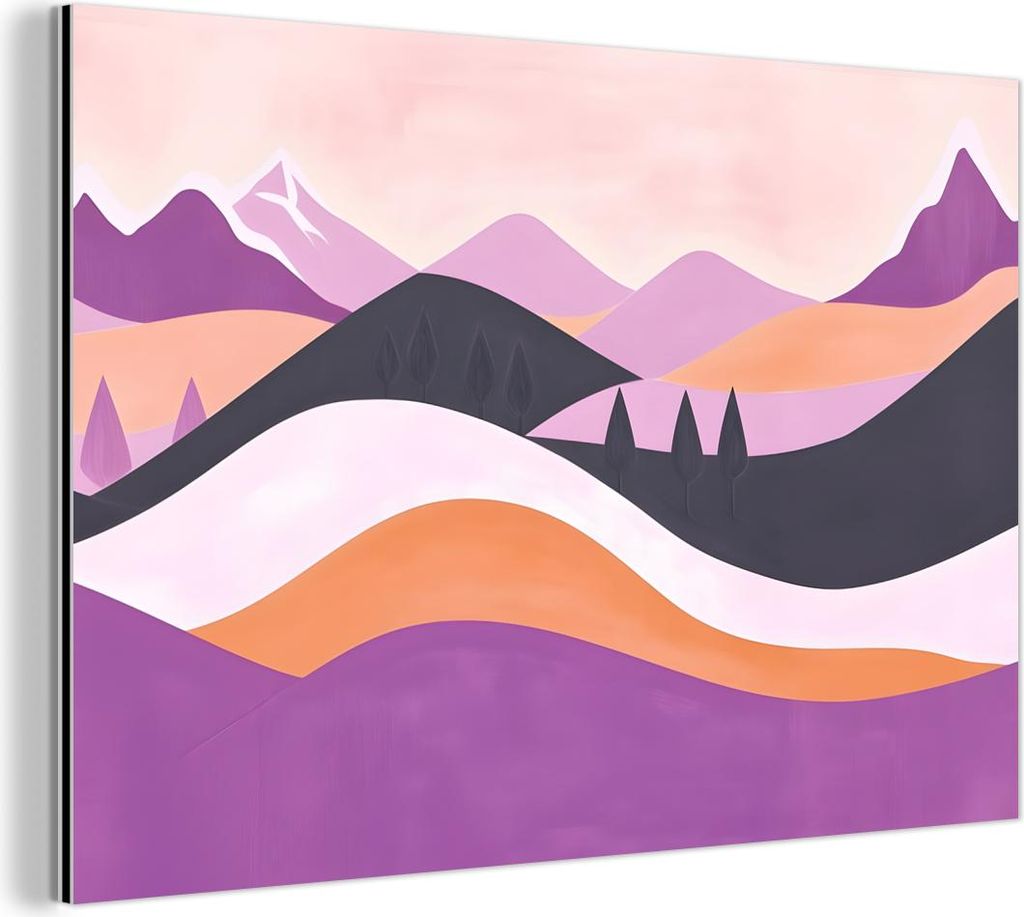 MuchoWow Wanddekoration Metall Metallbild Wandkunst 30x20 cm Abstrakt - Hügel - Bäume - Grün MuchoWow Aluminium Gemälde - Aluminiumgemälder