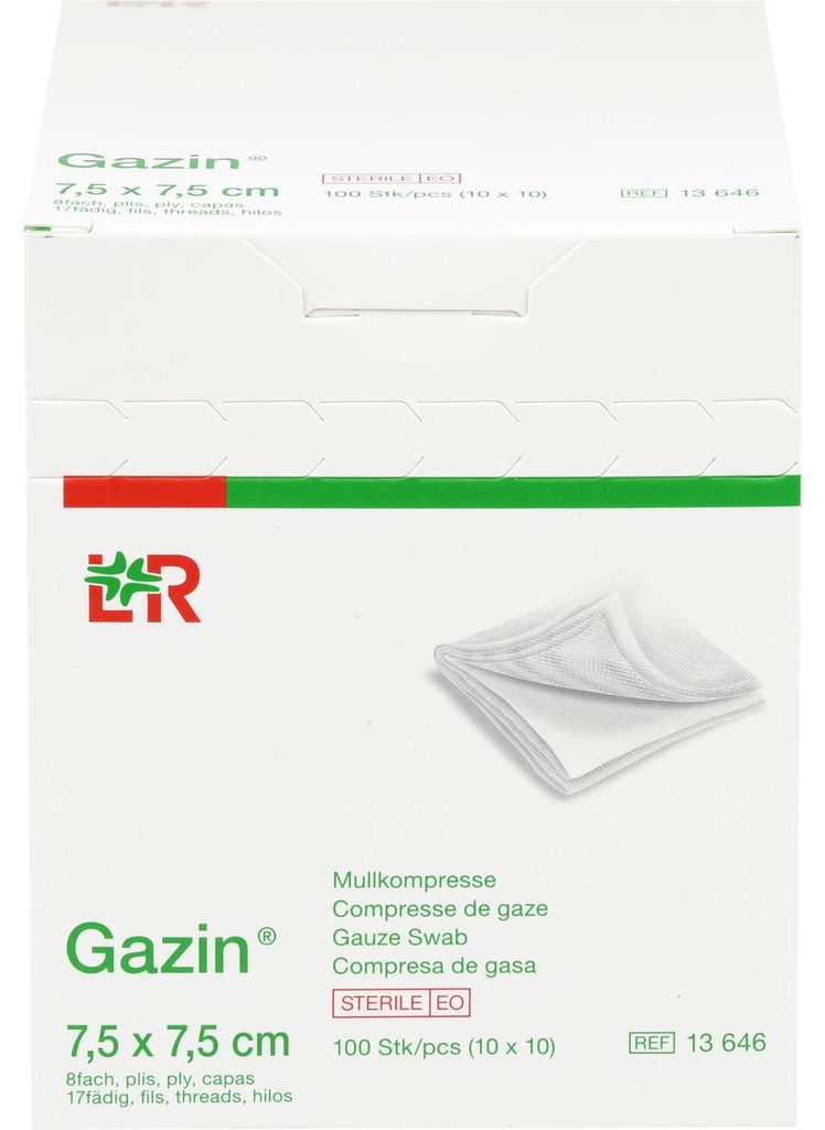 Gazin Mullkomp.7,5x7,5 cm steril 8fach 10X10 St