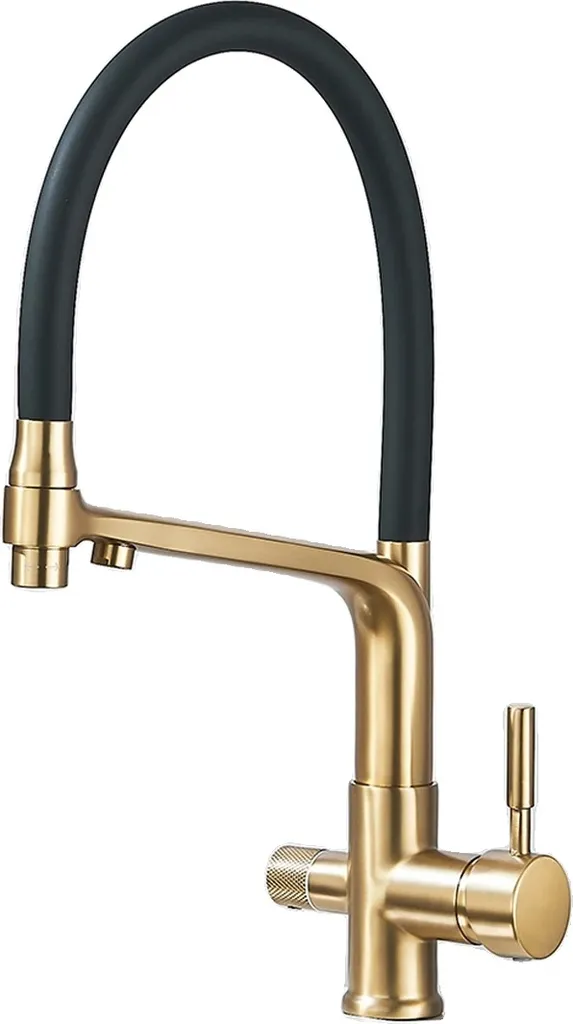Rubinetto Cucina Oro Spazzolato 3 Vie con Filtro in Ottone Massiccio