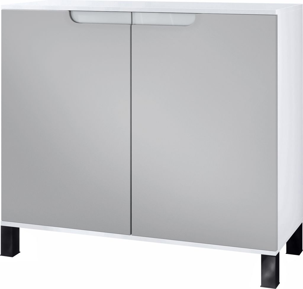 Vladon Kommode Sylt V3, Moderner Küchenschrank mit 2 großen Türen Weiß matt / Hellgrau seidenmatt (92,5 x 84.5 x 35)