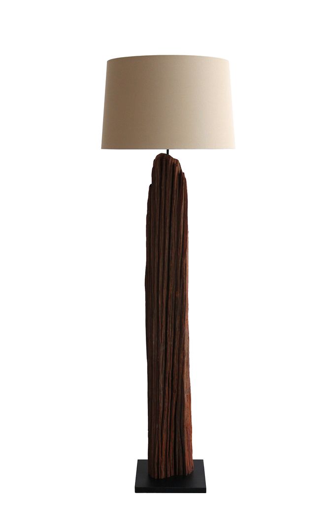 SalesFever Stehleuchte Stehleuchte Treibholz Natur/Weiß 175 cm | Schirm Leinen | Gestell Treibholz & Metallrohr | B 30 x T 30 x H 175 cm | schwarz...