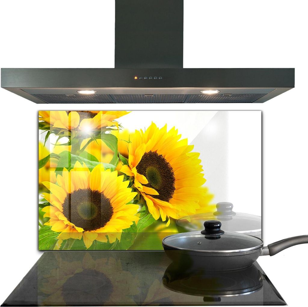 Spritzschutz aus Glas Küchenrückwand - Wandschutz für Herd und Spüle - 100x70 cm - Sommer Sonnenblume Bouquet